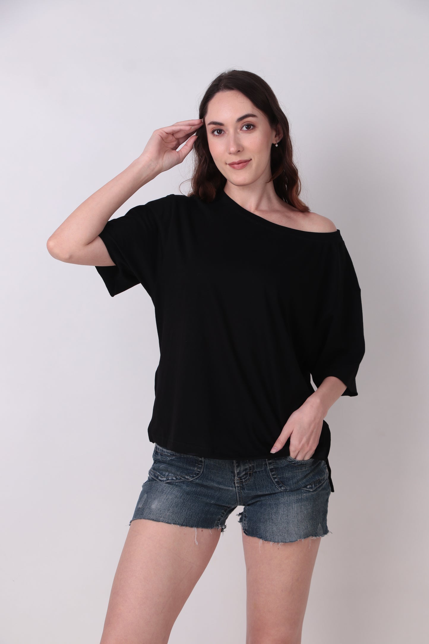 Basic Oversized T shirt with Boat Neck