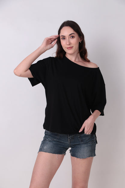 Basic Oversized T shirt with Boat Neck