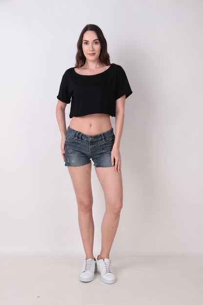 Basic Oversized Boat Neck Crop Top