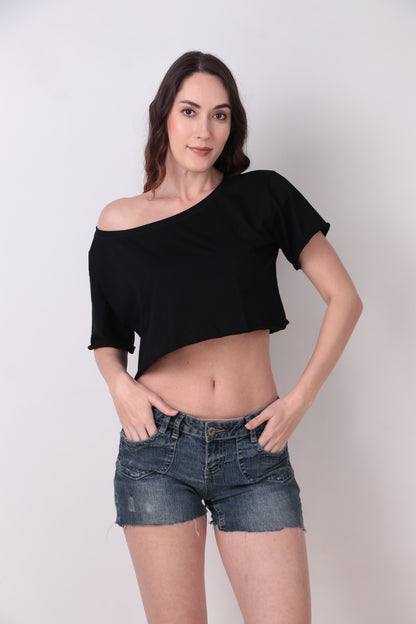 Basic Oversized Boat Neck Crop Top