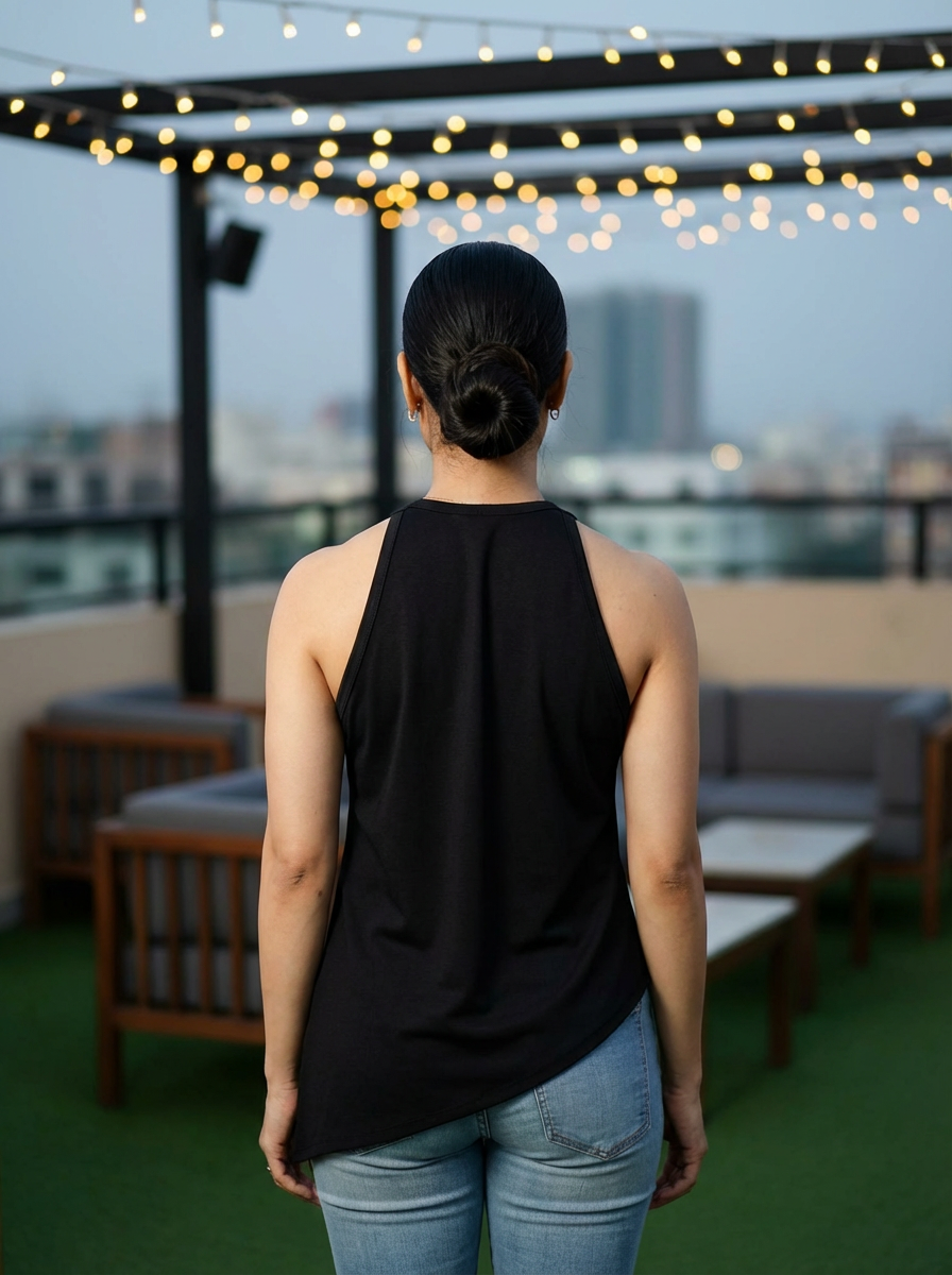 Halter Neck Asymmetric  Hem Tee