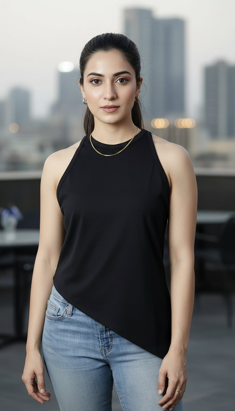 Halter Neck Asymmetric  Hem Tee
