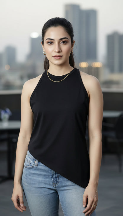 Halter Neck Asymmetric  Hem Tee