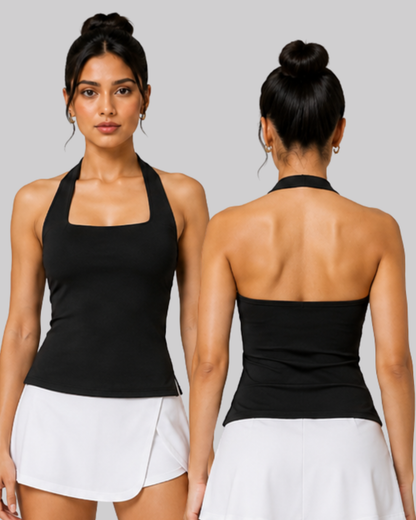 Funnel Halter Tank Top Black