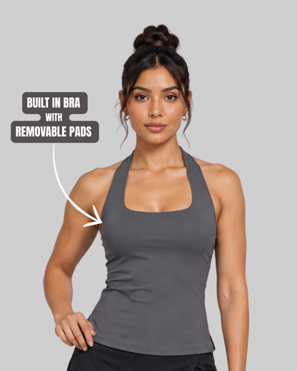 Funnel Halter Tank Top Black