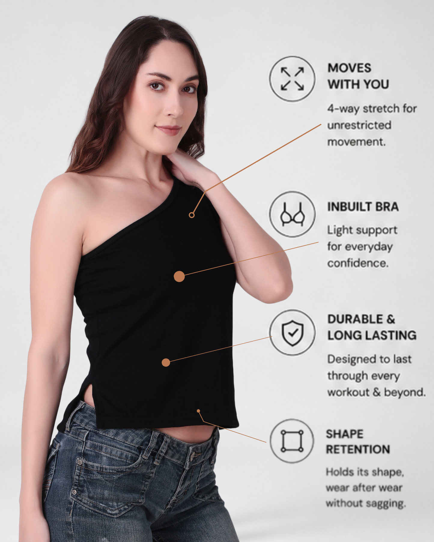 Basic Black one shoulder Tank Top
