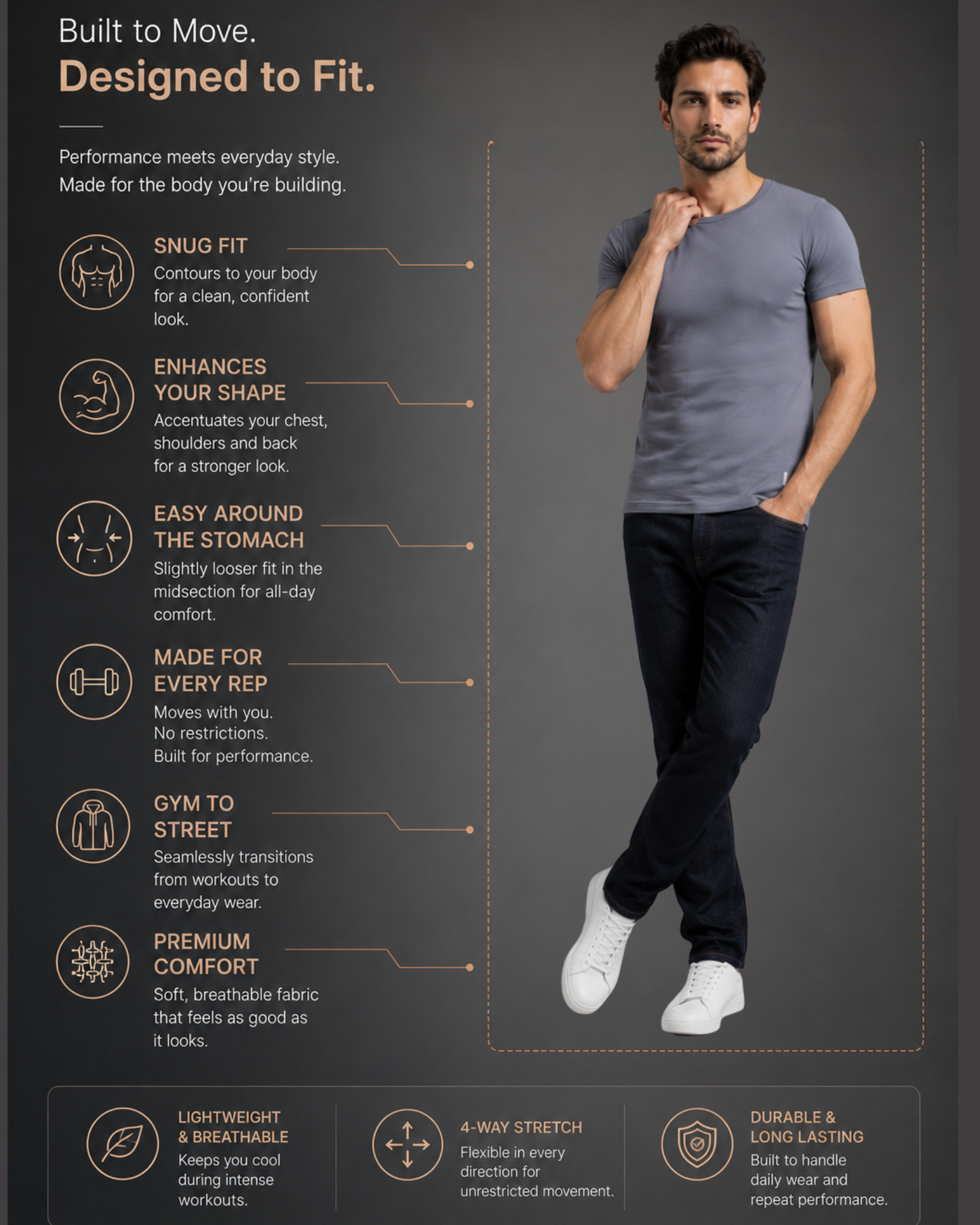 Muscle Fit Round Neck Tee