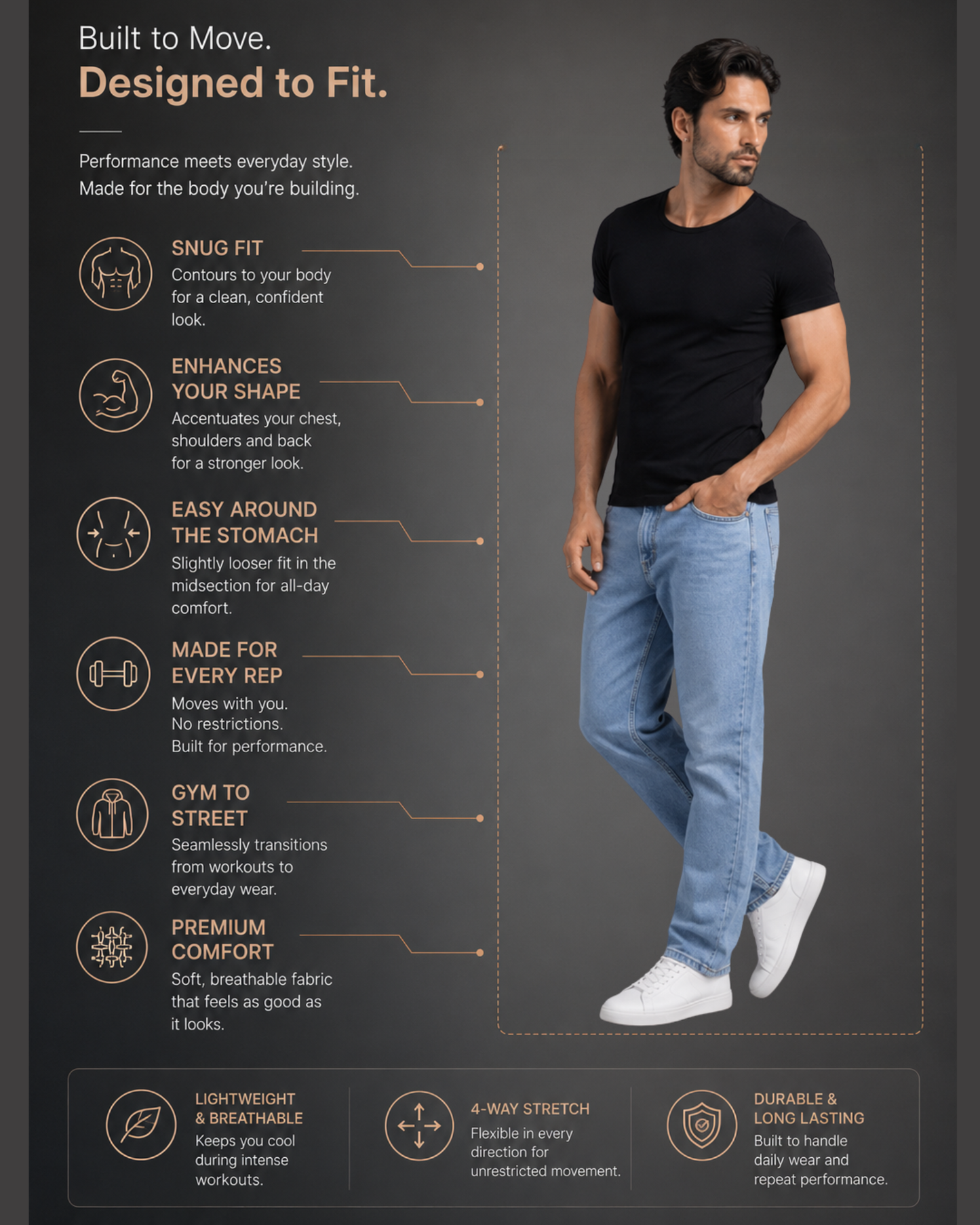 Muscle Fit Round Neck Tee
